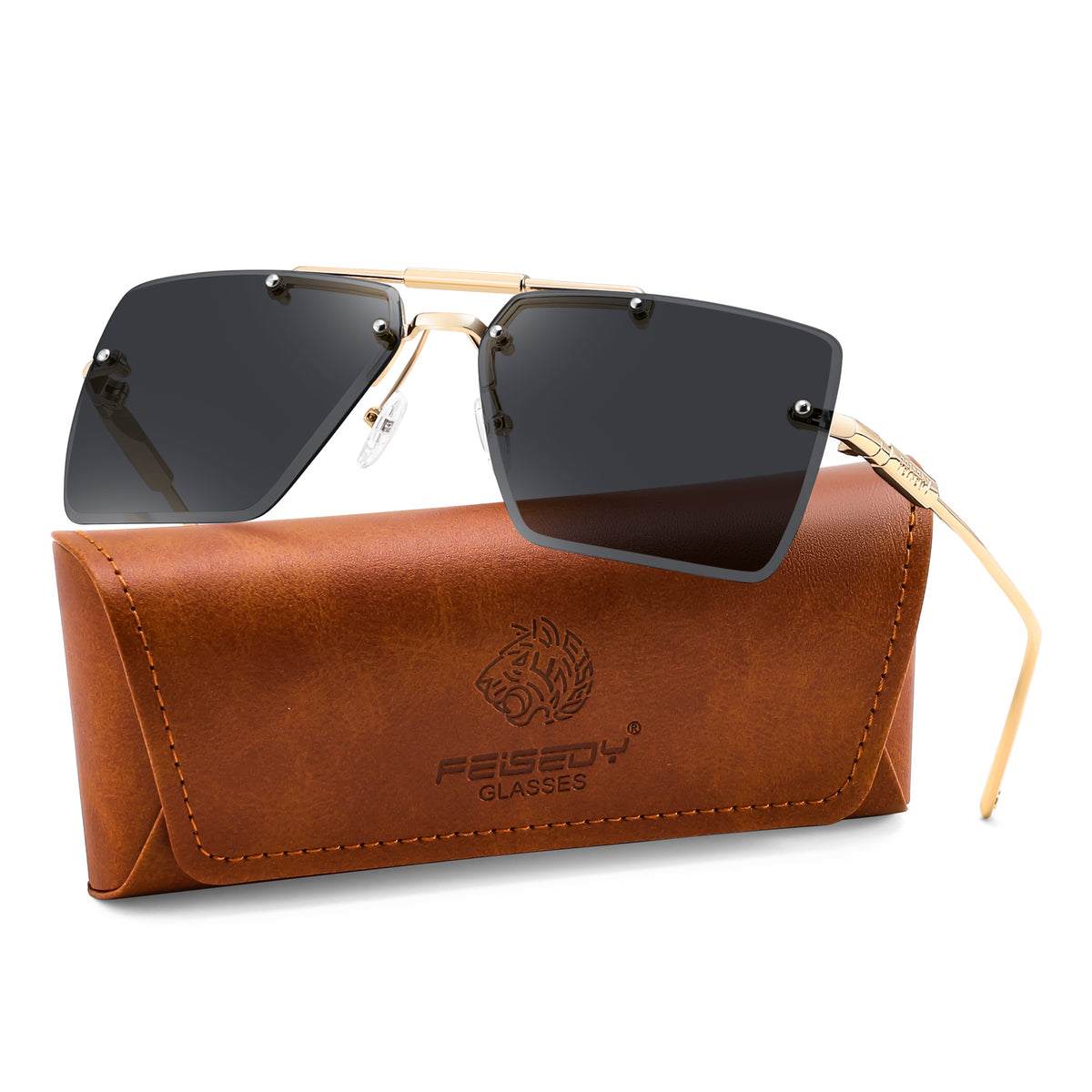 FEISEDY Rimless Aviator Sunglasses for Women Men Luxury UV400 Shades B0416
