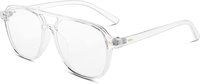 Transparent / 54 Millimeters | B0BYCYWYCW | FEISEDY Lightweight Pilot Glasses Frame Blue Light Blocking Glasses Women Men Oversized Square Computer Glasses B2387
