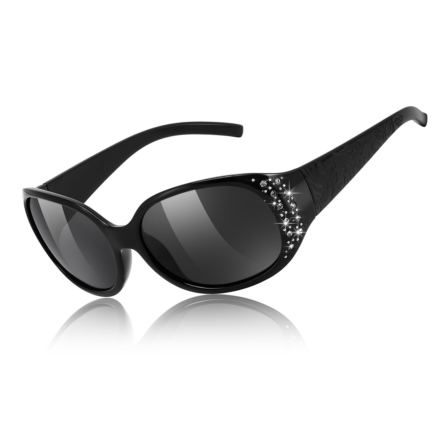 FEISEDY Women's Polarized Sunglasses Wrap Around Rhinestone Design Fashion Sunnies UV400 Protection B1091