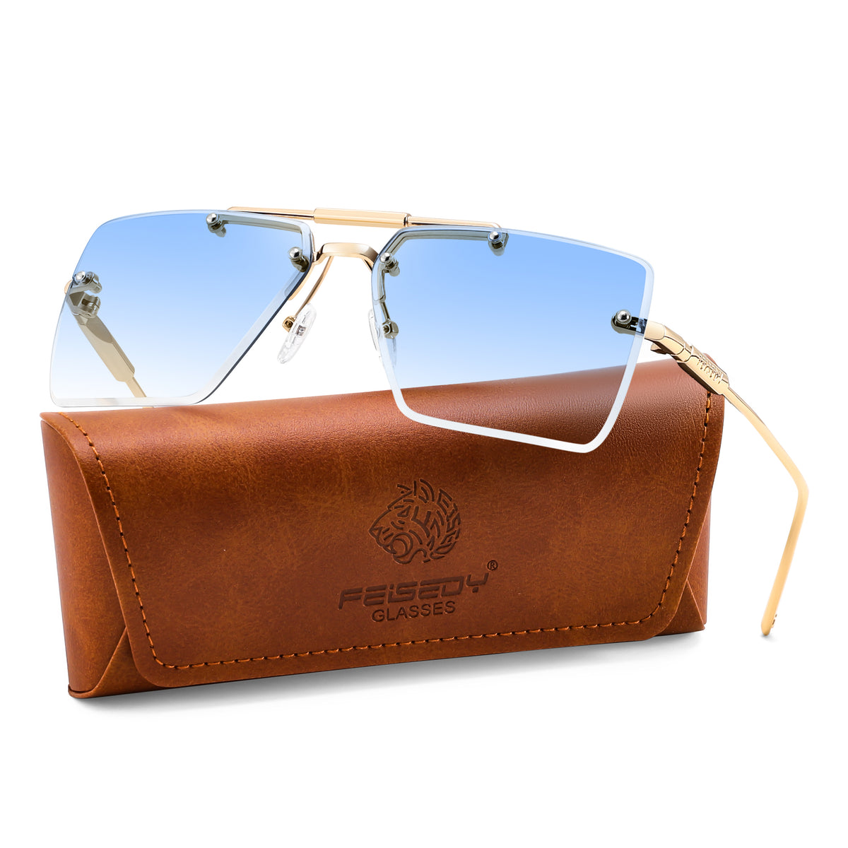 FEISEDY Rimless Aviator Sunglasses for Women Men Luxury UV400 Shades B0416