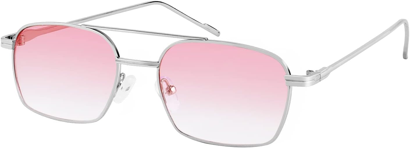 001 Silver Frame/Gradient Pink Lens / 53 Millimeters | B09GJX3KLZ | FEISEDY Fashion Square Aviator Sunglasses Women Men Trendy Retro Metal Frame Sun Glasses Candy Color Lens B1036