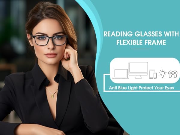 商品图片 4 | B0C76TH7N3 | FEISEDY Lightweight TR90 Flexible Titanium B Rectangle Reading Glasses Anti-Blue Light Eyeglass B0018