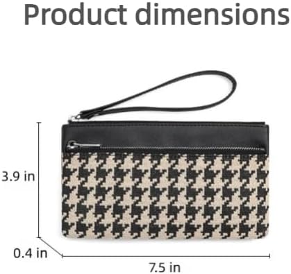 商品图片 7 | B0FX9CLZGR | Vintage Houndstooth Long Wallet for Women, Small Wallets Woman with Wrist Strap Womens Wallet for Phone Cards