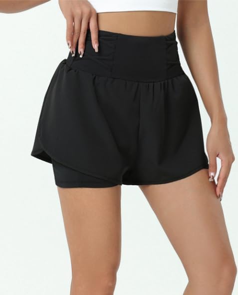 商品图片 3 | B0GKNCVR6B | Women's 2-in-1 Running Shorts Workout Yoga Short with Liner & Phone Pocket, Quick-Dry Gym Tennis Pants for Women