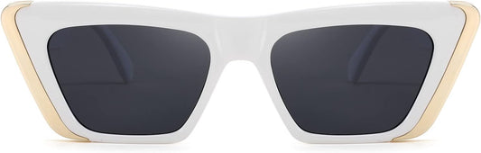 002 White Frame/Gray Lens / 53 Millimeters | B0BFJ162P8 | FEISEDY Retro Sunglasses for Women Men Vintage Cat Eye Fashion Metal Square 70s Frame Classic UV Protection Sun Glasses B2966