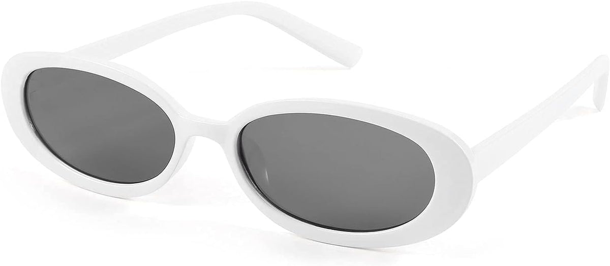 004white Frame/Black Gray Lens / 52 Millimeters | B09CPNTCWL | FEISEDY Retro 90s Oval Small Sunglasses Women Men Trendy Sunglasses Tinted Glasses B2801