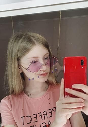 ÉÌƷͼƬ 35 | B09K7C4FB7 | FEISEDY Retro Dripping Cloud Shaped Tassel Sunglasses Rimless Women Funny Party Disco Eyewear B2834