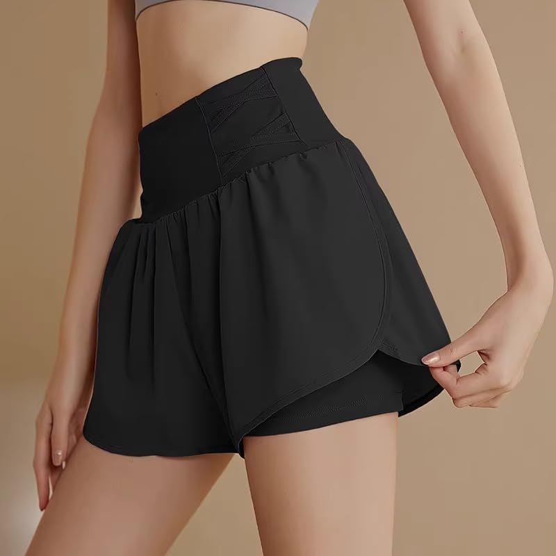 X-Large Short / Black | B0GKP551RN | Women's 2-in-1 Running Shorts Workout Yoga Short with Liner & Phone Pocket, Quick-Dry Gym Tennis Pants for Women