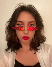 ÉÌƷͼƬ 4 | B09JK7M3SQ | FEISEDY Fire Flame Sunglasses for Women Mirror Rimless Fire Shaped Novelty Sunglasses B2839