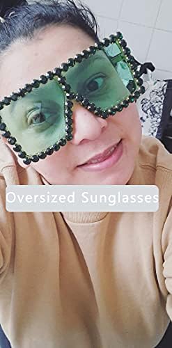 商品图片 18 | B096YZPRF2 | FEISEDY Oversized Sparkling Crystal Sunglasses Disco Diamond Flat Top Fashion Square Large Shades B2782