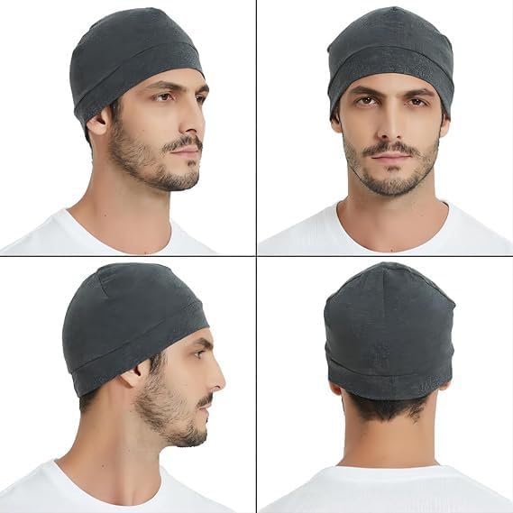 商品图片 2 | B0FSPRSHD6 | Cotton Skull Caps for Men - 2 Pack Beanie Helmets Liner & Sleep Cap, Breathable Warm Stretchy Beanies for Running Sports