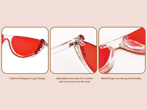 ÉÌƷͼƬ 13 | B0BKQFVBKQ | FEISEDY Women Crystal Cateye Sunglasses Half Frame Sparkling Trendy Retro Clout Goggles B2975