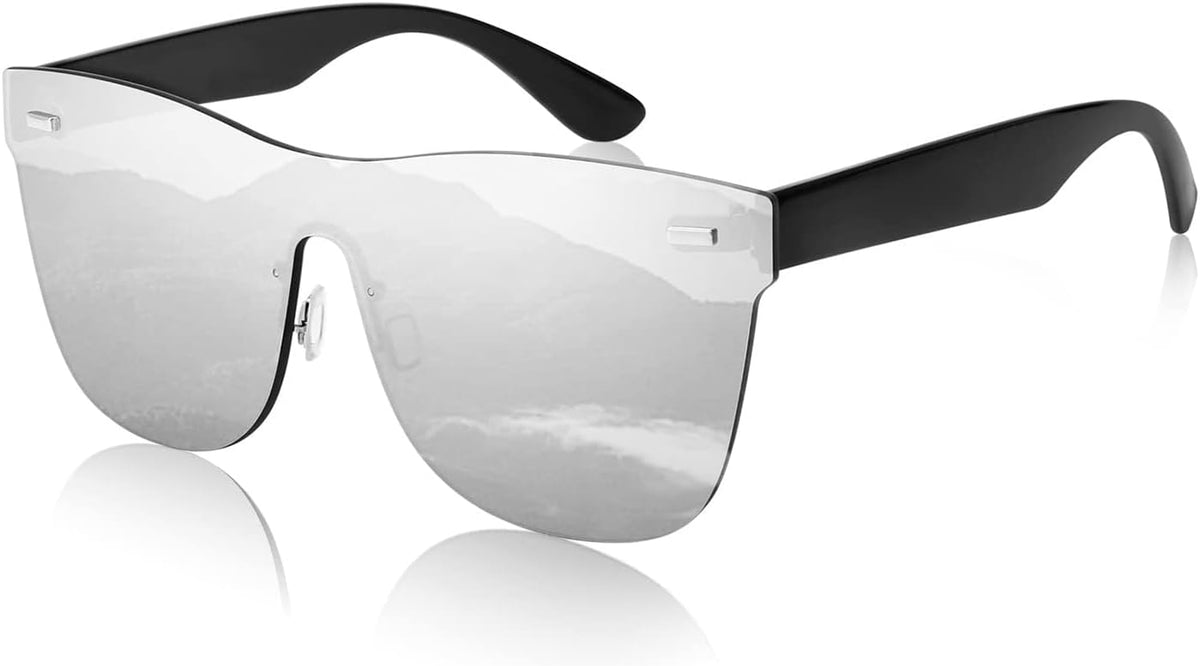 Sliver / 64 Millimeters | B0B4G79JWJ | FEISEDY Mirrored Rimless Sunglasses One Piece Lens Reflective Sunglasses for Women Men B2647