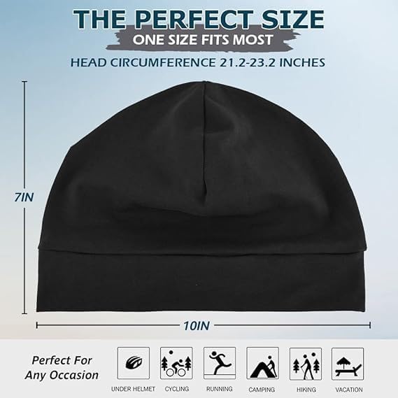 商品图片 3 | B0FSPRSHD6 | Cotton Skull Caps for Men - 2 Pack Beanie Helmets Liner & Sleep Cap, Breathable Warm Stretchy Beanies for Running Sports