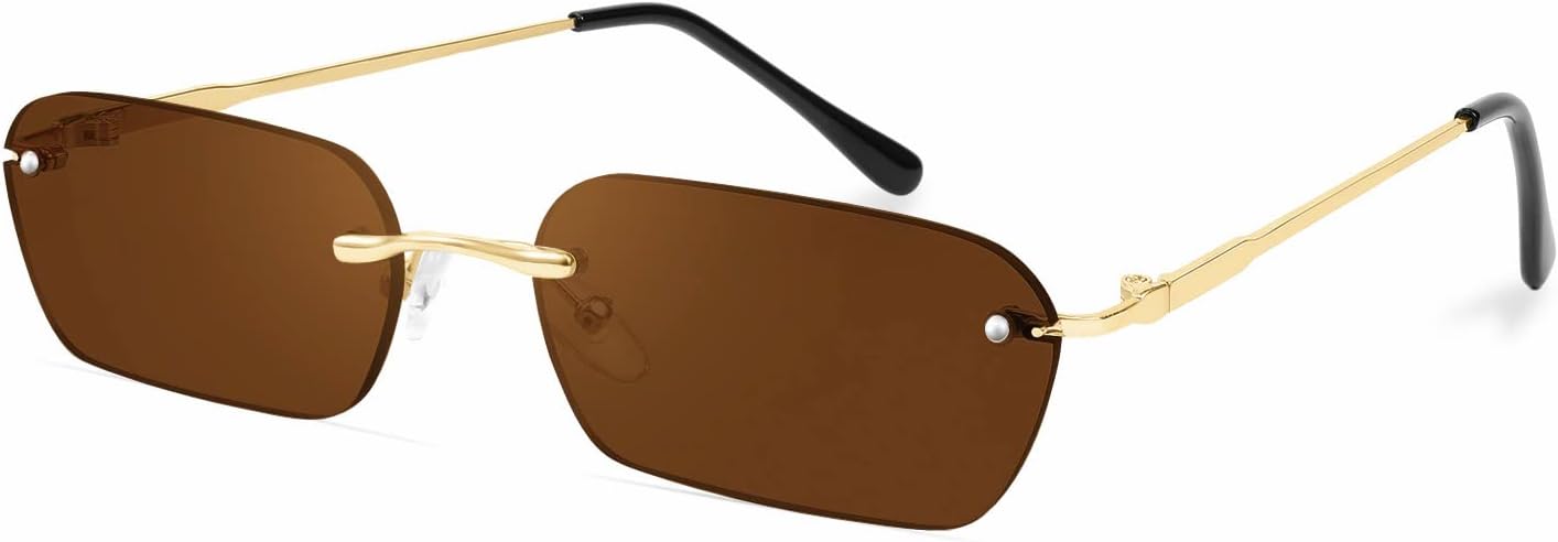 商品图片 78 | B0CY2Q4VW1 | FEISEDY Rimless Sunglasses Y2K Retro Small Narrow Rectangle Shades B2643