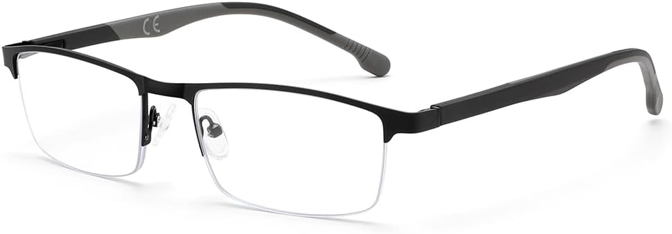 [FEISEDY] ブルーライトカット老眼鏡 メンズ レディース 半框リーディンググラス 軽量メタル＋TRフレーム PC用シニアグラス UVカット おしゃれスクエア 読書・スマホ・パソコン用 B1717