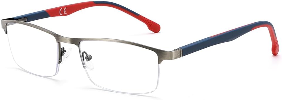 グレー / 2.5 倍率 | B0GSF37629 | [FEISEDY] ブルーライトカット老眼鏡 メンズ レディース 半框リーディンググラス 軽量メタル＋TRフレーム PC用シニアグラス UVカット おしゃれスクエア 読書・スマホ・パソコン用 B1717