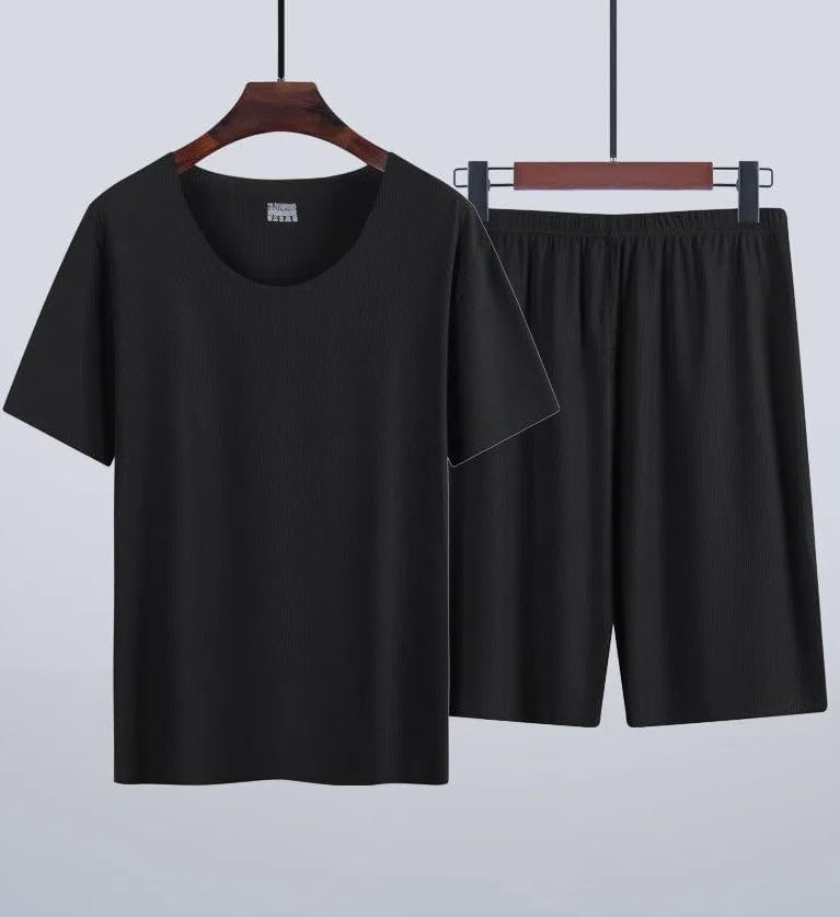 商品图片 2 | B0GX19Z2L7 | Mens Pajamas Set Shorts, 2 Piece Ice Silk Men's Summer Pajamas, Seamless Soft Lounge Set Short Sleeve PJS Sleepwear L-XXL