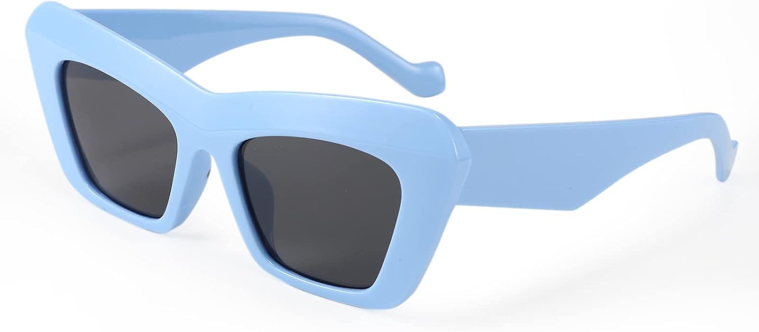 Blue / 61 Millimeters | B09TFD2QVC | FEISEDY Retro Square Cat Eye Sunglasses Jelly Colored Women Men 90s B2902