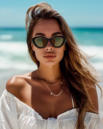 商品图片 4 | B0D6YJVTMS | FEISEDY Retro Polarized Cat Eye Sunglasses Women Trendy Mirrored Classic Designer Sunglasses UV Protection B0197