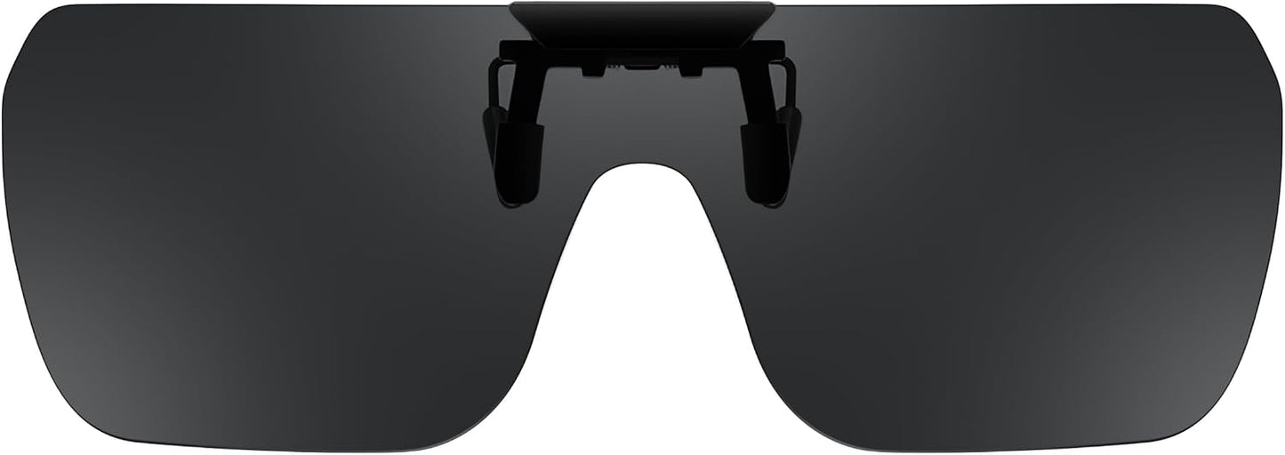 Black / 65 Millimeters | B0FX3NVMSQ | FEISEDY Clip-on Flip Up Rimless One Piece Sunglasses for Glasses TAC Lenses B0345