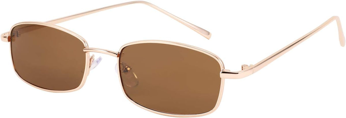 Glod/Brown / 52 Millimeters | B0917J3PYG | FEISEDY Vintage Small Rectangle Sunglasses Women Men Retro Trendy Square Metal Frame Sun Glasses B2295