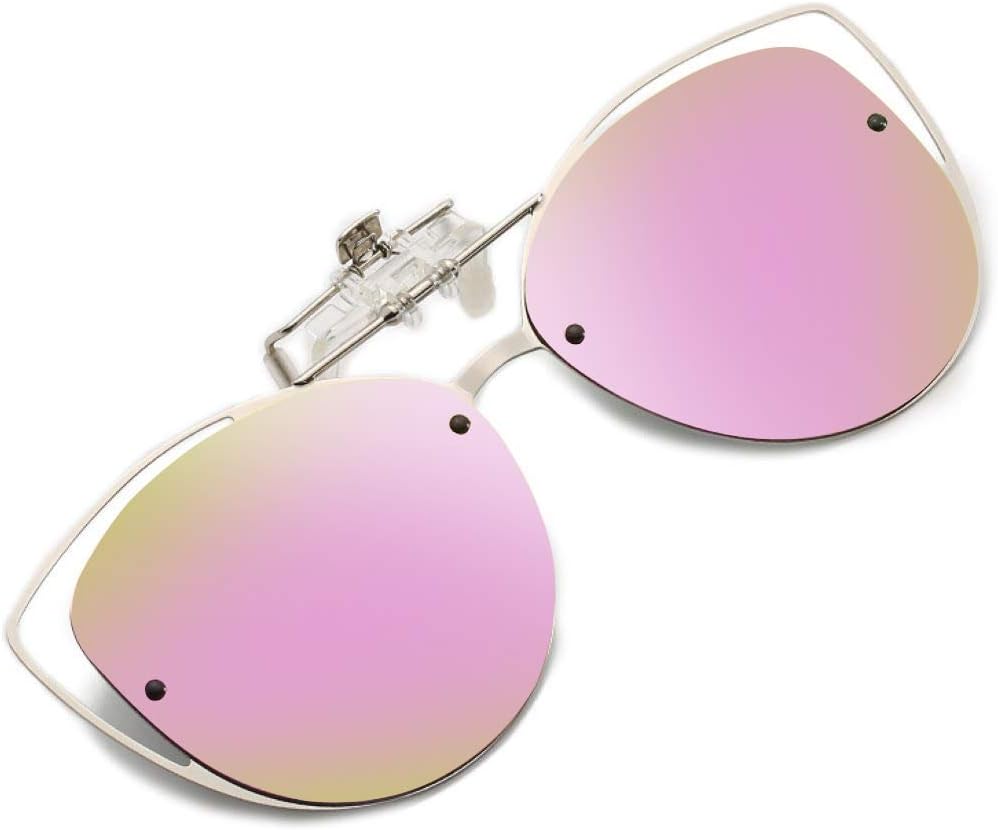 Gradient Pink / 57 Millimeters | B08JB9B5CB | FEISEDY Polarized Cat Eye Flip Up Clips On Sunglasses Women Men B2670