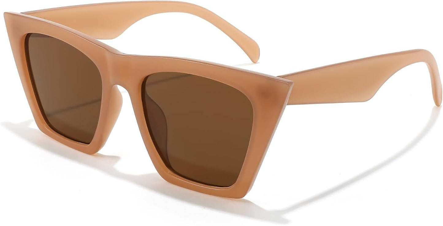 Caramel / 52 Millimeters | B0CBR6C8F1 | FEISEDY Vintage Square Cat Eye Sunglasses Women Trendy Cateye Sunglasses B2473