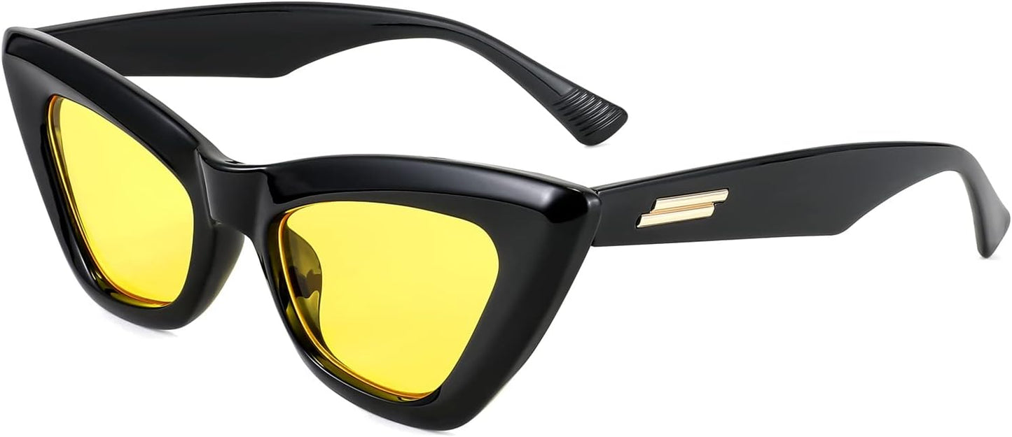005 Black & Yellow Lens / 48 Millimeters | B09QKDXJ9C | FEISEDY Vintage Small Cat Eye Sunglasses for Women Square Retro Cateye Eyewear B2869