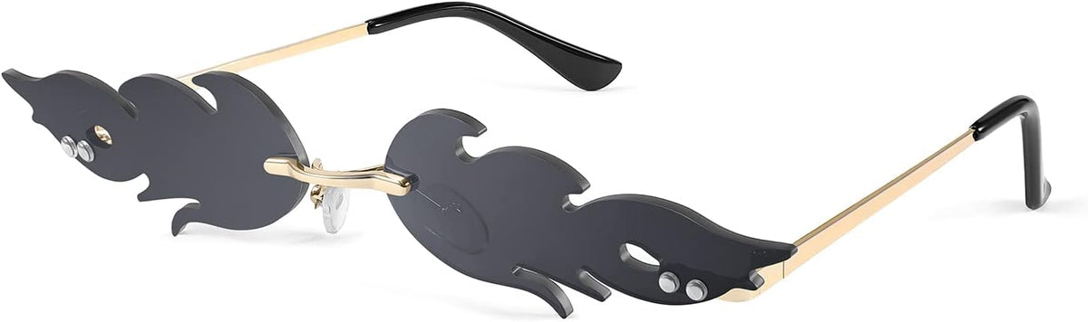 005 Grey Lens Flame / 70 Millimeters | B09JK9C8GM | FEISEDY Fire Flame Sunglasses for Women Mirror Rimless Fire Shaped Novelty Sunglasses B2839