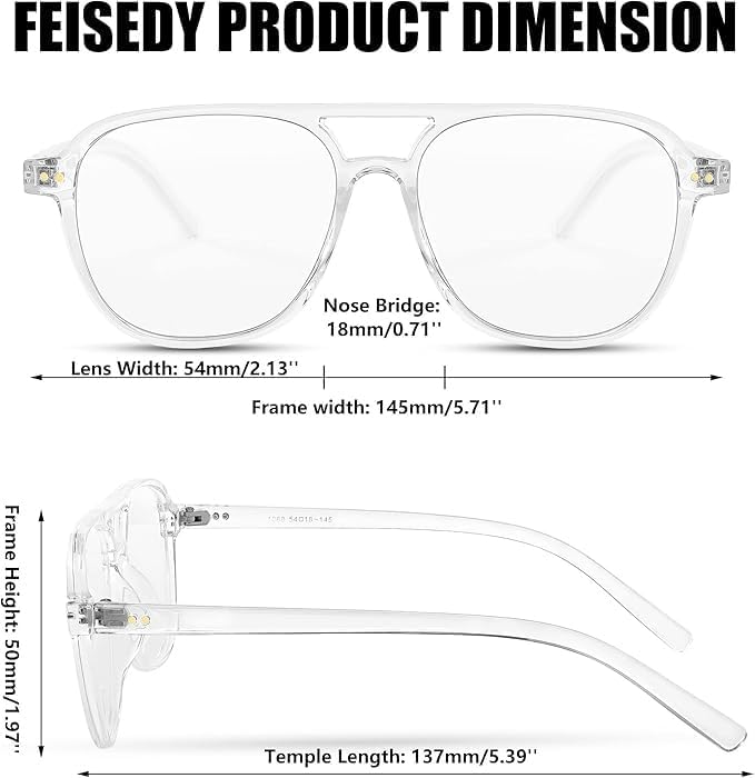 商品图片 16 | B0BYCYNXHJ | FEISEDY Lightweight Pilot Glasses Frame Blue Light Blocking Glasses Women Men Oversized Square Computer Glasses B2387