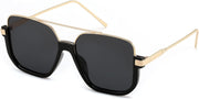 Black-gold Frame & Solid Grey Lens / 57 Millimeters | B0GXY2BXDR | FEISEDY Retro Square Aviator Sunglasses for Women Men Y2K Oversized B0432