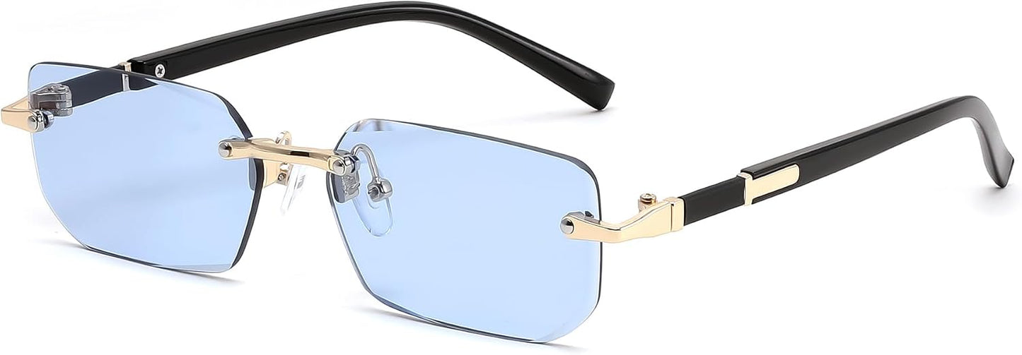 Transparent Blue / 55 Millimeters | B0GVSKQHYW | FEISEDY Rimless Sunglasses Y2K Retro Small Narrow Rectangle Shades B2643