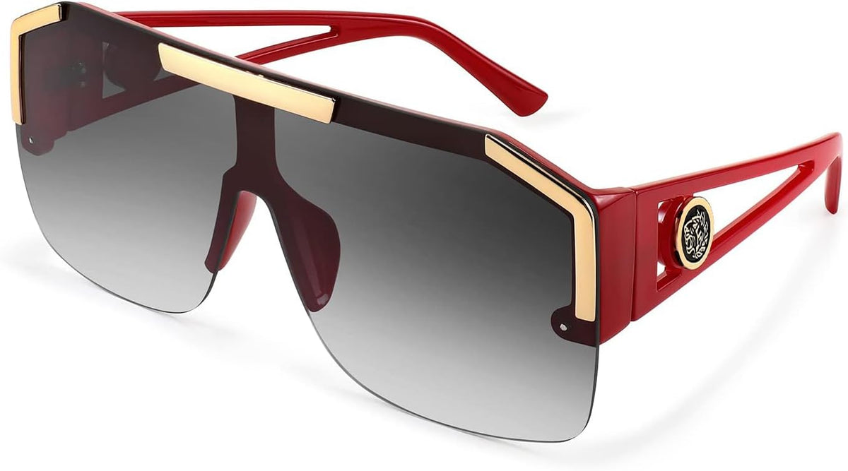 Red Frame Gradient Grey Lens / 73 Millimeters | B09L4VYPSG | FEISEDY Square Oversized Sunglasses for Men Women Flat Top B2765