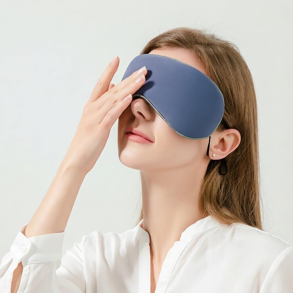 Denim Blue Ice Silk|grey Mesh | B0GV1YNQ74 | Sleep Eye Mask for Women Men, Light Blocking Cooling Silk/Warm Mesh Soft Breathable Eye Covers with Adjustable Elastic Strap