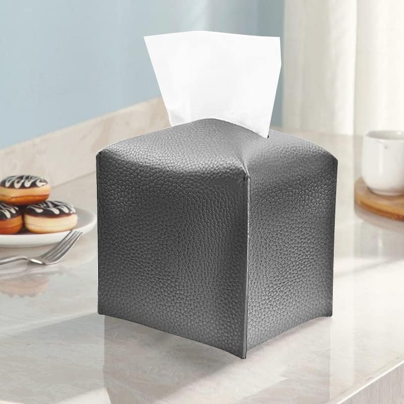 商品图片 6 | B0DQ83NC2H | Square Tissue Box Cover Holder, PU Decorative Tissue Organizer for Tabletop, Bathroom, Car, Office