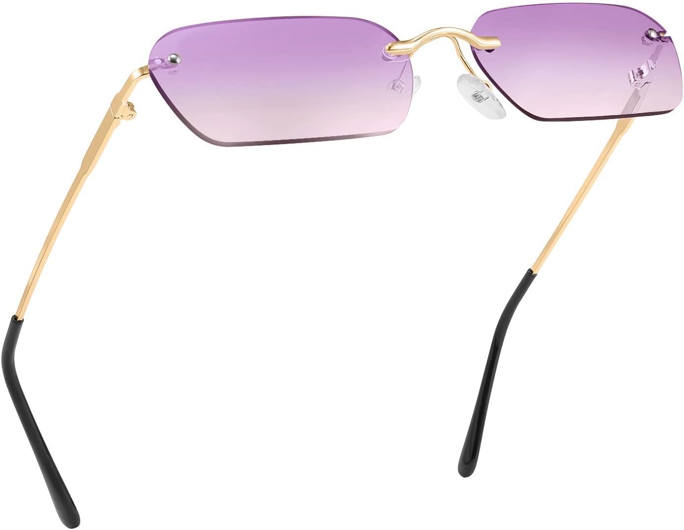 Purple / 55 Millimeters | B0B6TSWSSP | FEISEDY Rimless Sunglasses Y2K Retro Small Narrow Rectangle Shades B2643