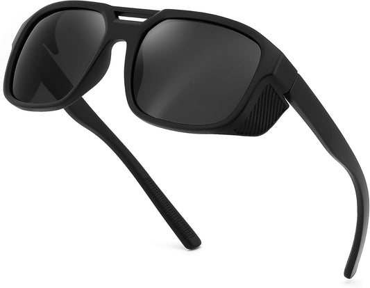 Black / 55 Millimeters | B0FV3CK7PF | FEISEDY Polarized Sunglasses Men Women Side Shield Goggles Retro Pilot Square Steampunk Fishing Sun Glasses B0348