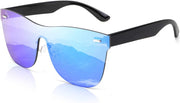 Blue / 64 Millimeters | B08DXZGMJ5 | FEISEDY Mirrored Rimless Sunglasses One Piece Lens Reflective Sunglasses for Women Men B2647
