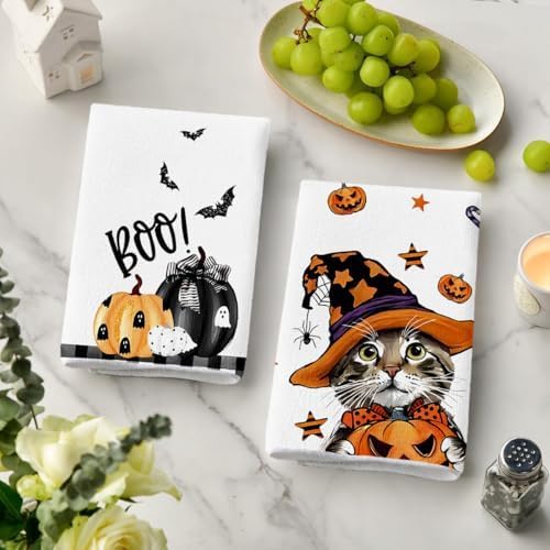 商品图片 3 | B0FVDXFVHQ | 2-Pack Kitchen Towels, Fun Dishcloth with Spooky Decorations Super Absorbent Durable Microfiber