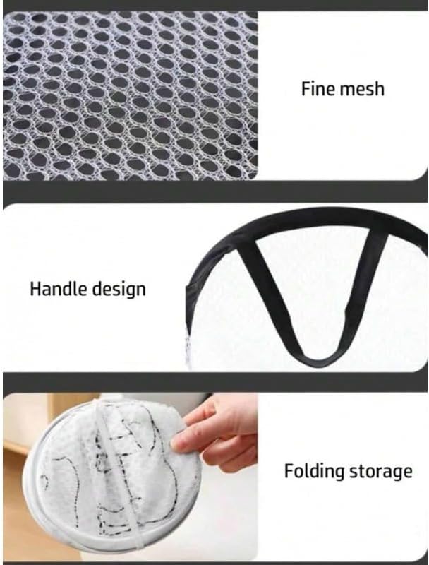 商品图片 6 | B0FWXS6RK9 | Collapsible Mesh Laundry Baskets, Hamper with Cute Print, Space-Saving for Clothes Storage, Breathable & Sturdy, Black/White