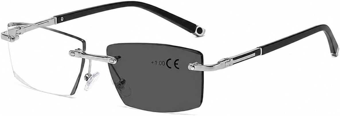 シルバー / 1.5 倍率 | B0H2VPKNNT | [FEISEDY] 老眼鏡 調光 多焦点 老眼付きサングラス おしゃれ メンズ レディース 軽量 レムレス 縁無し リーディンググラス スクエア ビジネス用 B1800