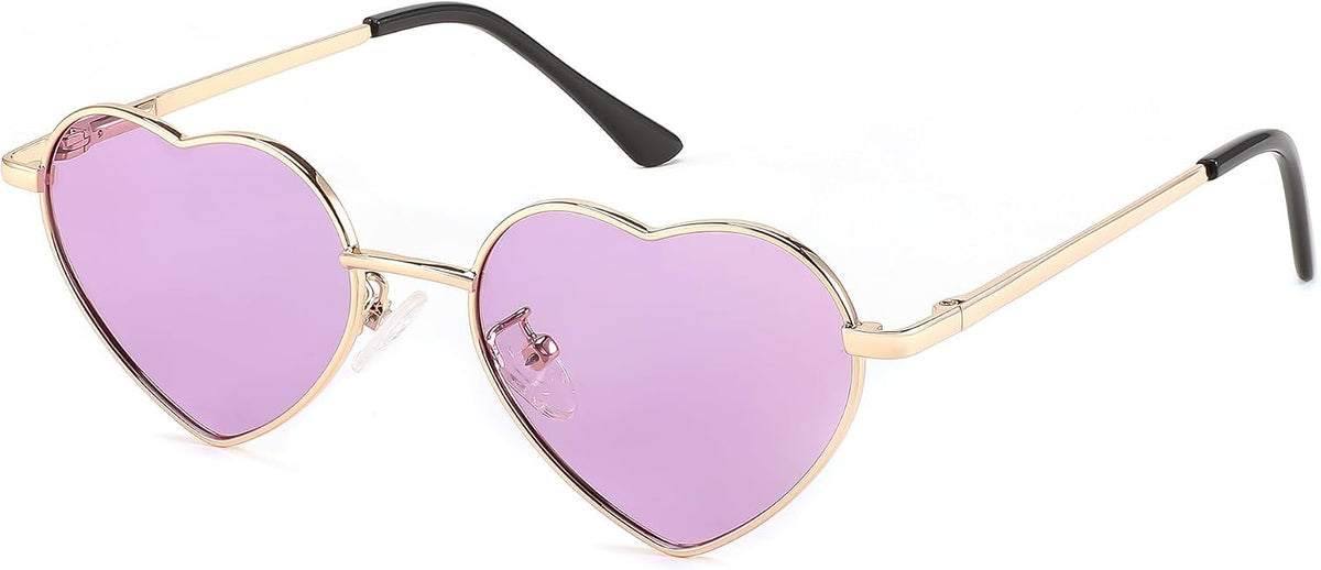 010gold Frame/Purple Lens/Gold Temples / 47 Millimeters | B0CGZFPWJZ | FEISEDY Polarized Heart Sunglasses for Women Men, UV400 Protection B2851