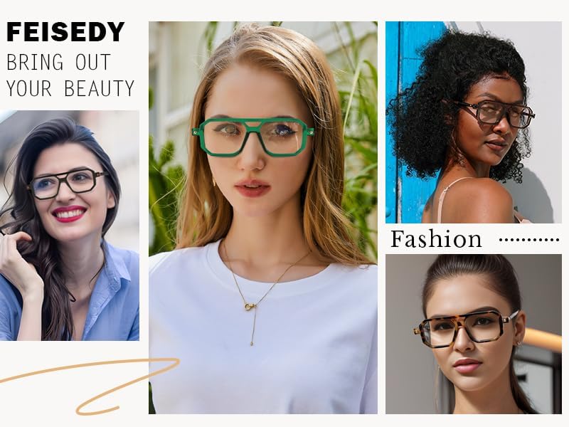 ÉÌƷͼƬ 4 | B0CNGDG64J | FEISEDY Vintage Square Blue Light Blocking Reading Glasses Women Men B0090