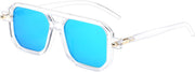 029 Transparent Frame & Blue Mirrored Lens / 52 Millimeters | B0DPCJZVFK | FEISEDY Vintage Square 70s Flat Aviator Sunglasses Women Men Classic Retro Stylish Frame UV400 Sunglasses B2622