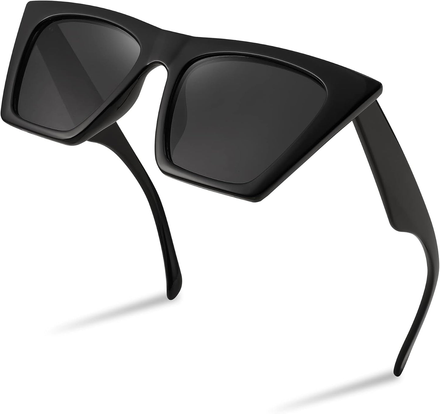 Polarized Black / 52 Millimeters | B0C5378735 | FEISEDY Vintage Square Cat Eye Sunglasses Women Trendy Cateye Sunglasses B2473