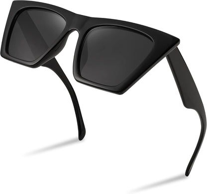 Polarized Black / 52 Millimeters | B0C5378735 | FEISEDY Vintage Square Cat Eye Sunglasses Women Trendy Cateye Sunglasses B2473