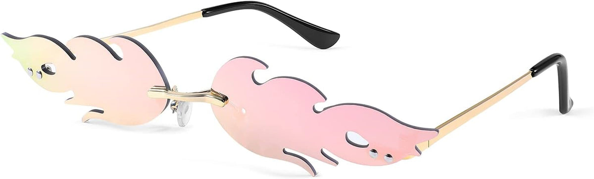 002 Pink Mirrored Lens / 70 Millimeters | B09JK31353 | FEISEDY Fire Flame Sunglasses for Women Mirror Rimless Fire Shaped Novelty Sunglasses B2839