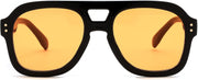 Black Frame & Yellow Lens / 53 Millimeters | B0GXPBDFTD | FEISEDY Aviator Sunglasses For Women Men Square Chunky Trendy Eyewear B2846