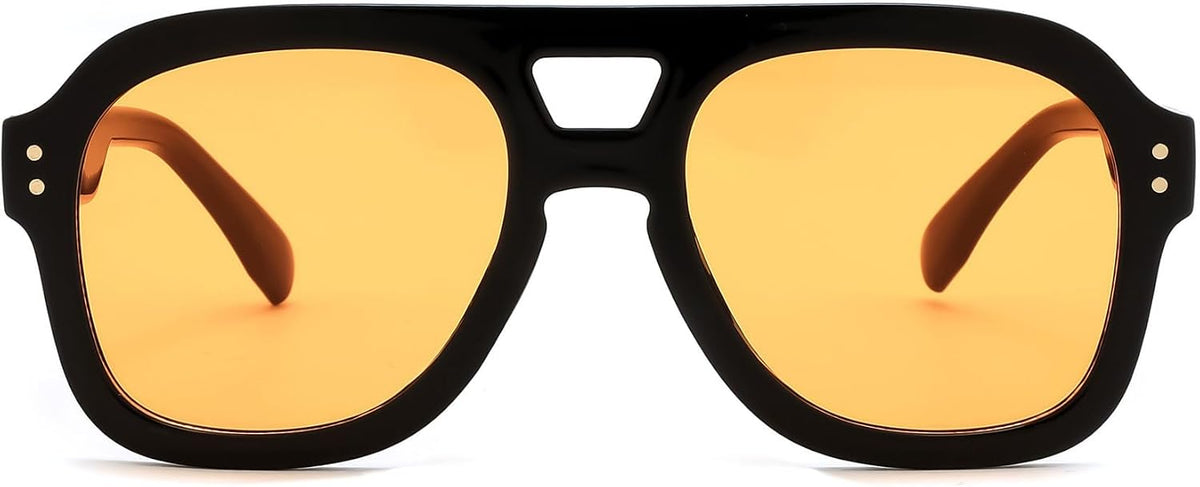 Black Frame & Yellow Lens / 53 Millimeters | B0GXPBDFTD | FEISEDY Aviator Sunglasses For Women Men Square Chunky Trendy Eyewear B2846